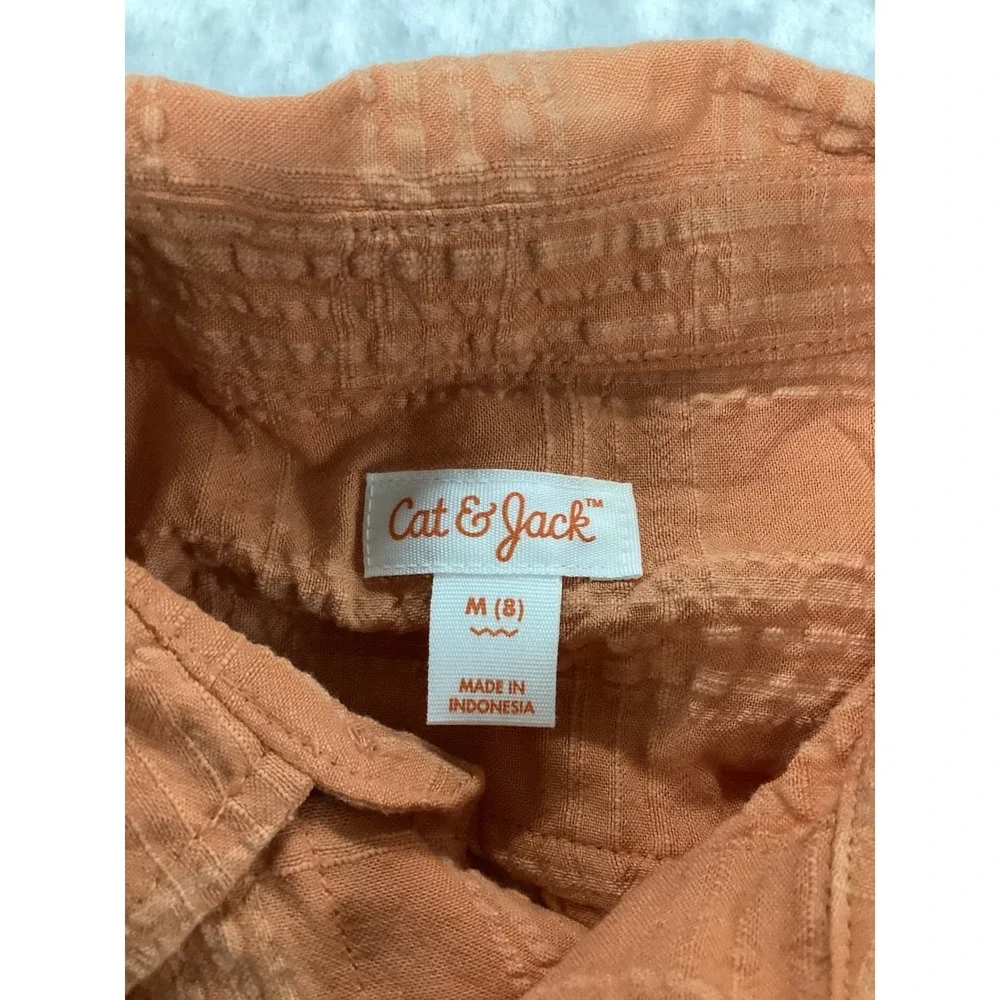 Cat & Jack Boys Copper Orange Textured Stripe Button Down Shirt Size M 8 NEW.